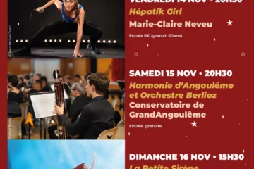 Affiche 13eme l'isle en fête 14-16 novembre 2025 Vendredi 14 nov - 20h30 Hépatik Girl Samedi 15 nov - 20h30 Harmonie d'Angoulême et Orchestre Berlioz Dimanche 16 novembre - 15h30 La Petite Sirène
